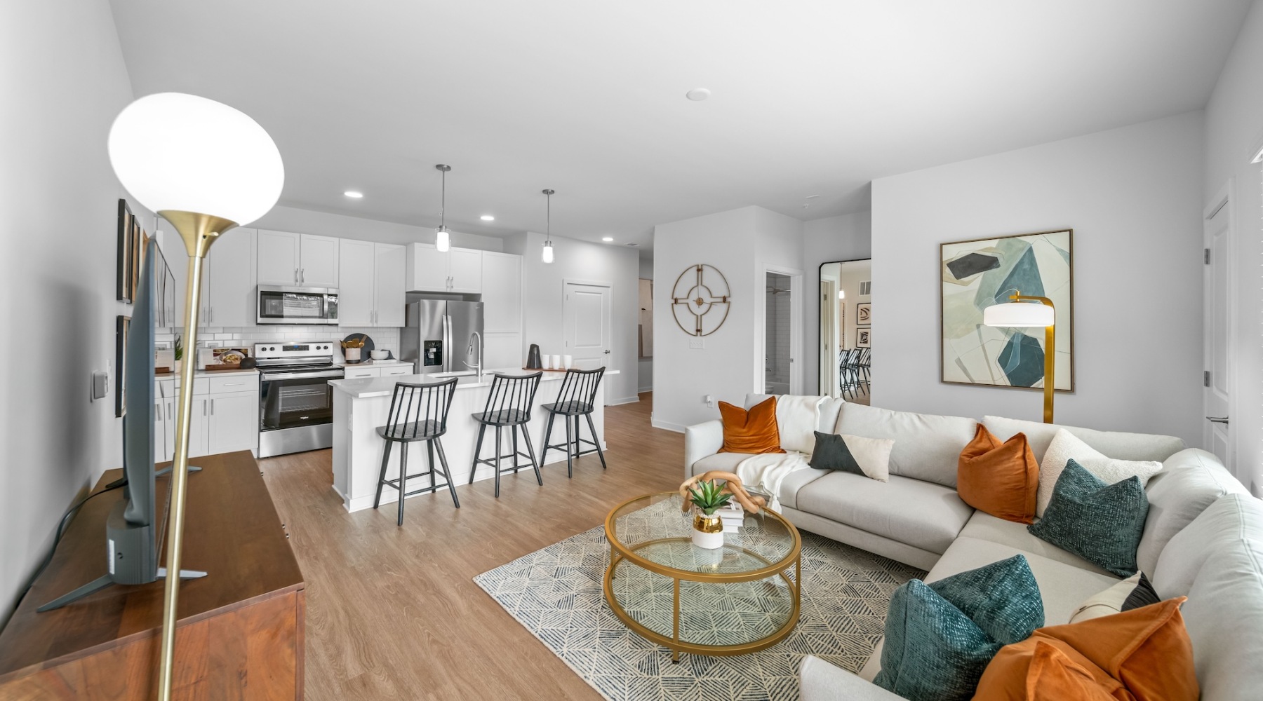 living room connected to kitchen